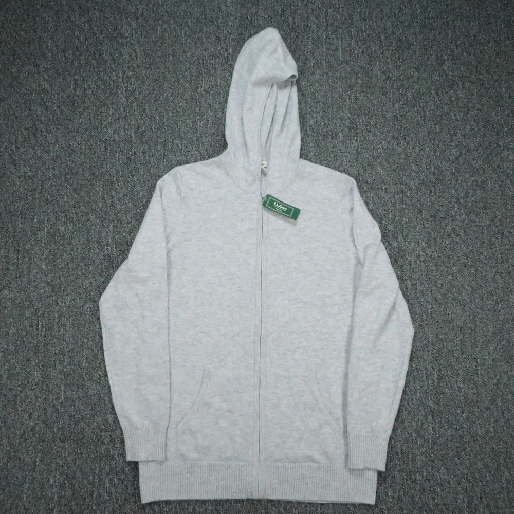 LL Bean Hoodie Womens Small Gray Classic Cashmere Full Zip Knit Hooded Pockets